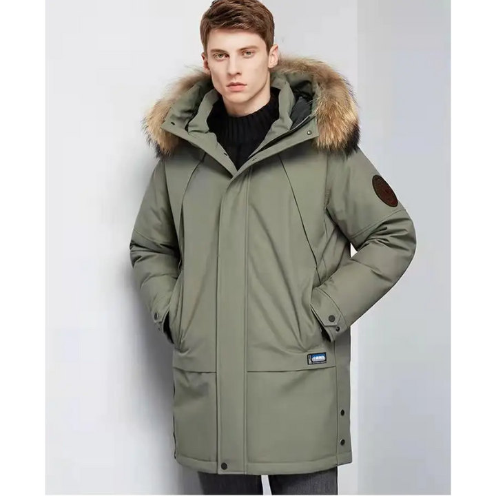 Men's parka winter jacket with fur hood and windproof material