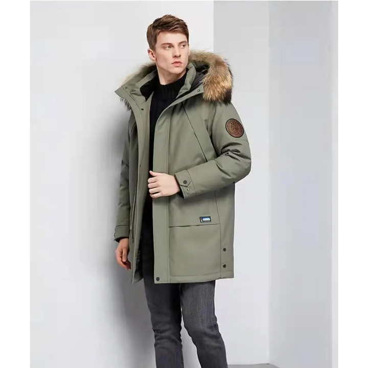 Men's parka winter jacket with fur hood and windproof material