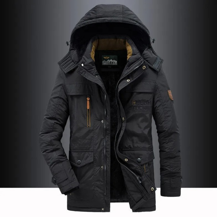 Men's water-repellent parka jacket with adjustable hood