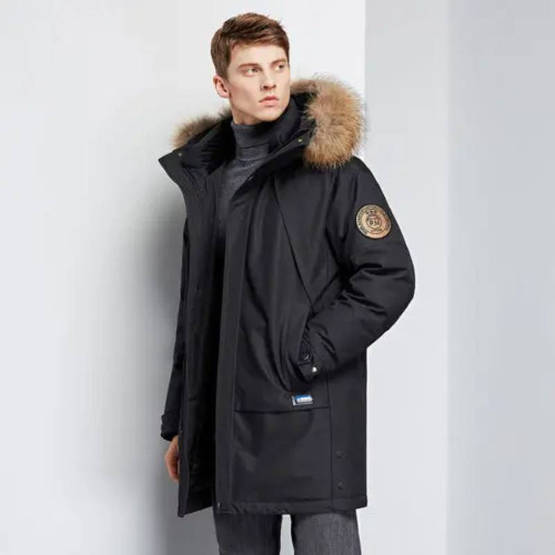 Men's parka winter jacket with fur hood and windproof material