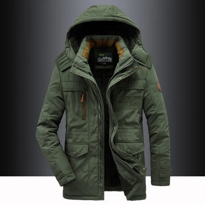 Men's water-repellent parka jacket with adjustable hood