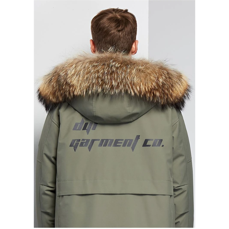 Men's parka winter jacket with fur hood and windproof material