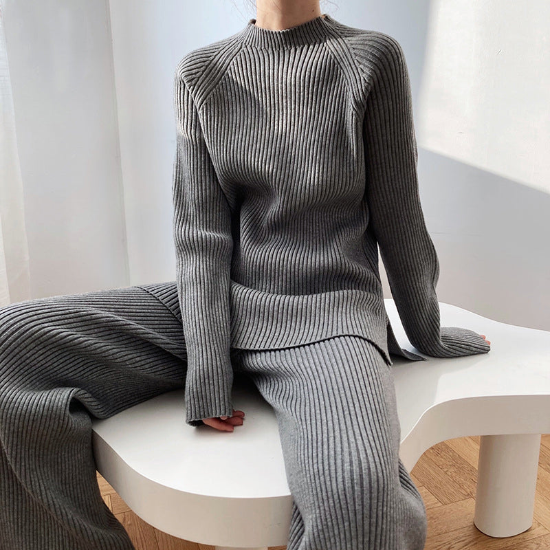 Lalina | Cozy Round Neck Sweater & Wide-Leg Pants Set - Stylish & Comfortable Loungewear