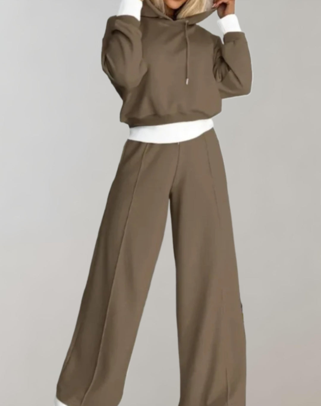 2-Piece Set of a Two-Tone Hoodie with Wide-Leg Trousers