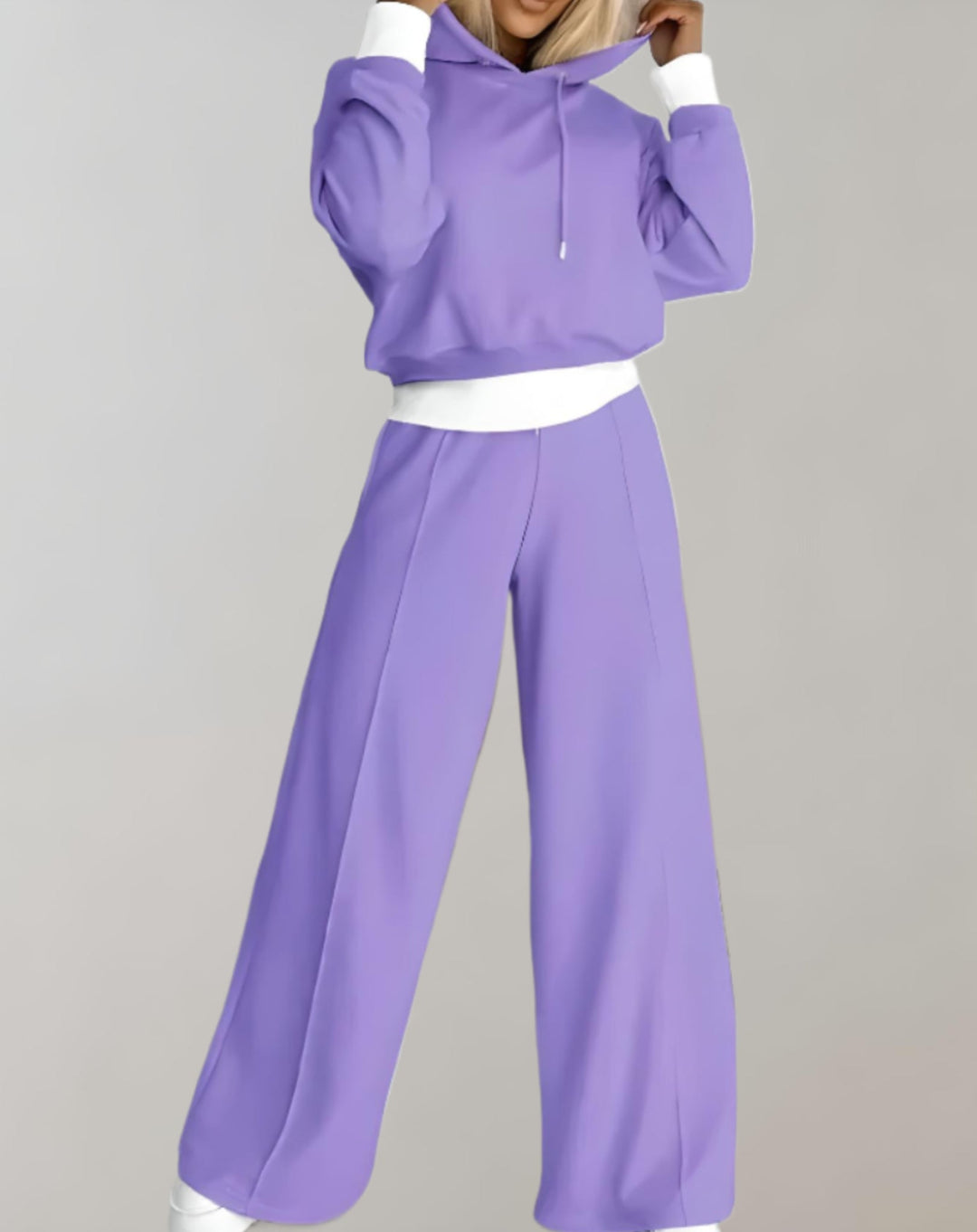 2-Piece Set of a Two-Tone Hoodie with Wide-Leg Trousers